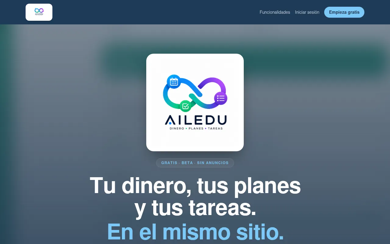 Portada de AILEDU, aplicación de finanzas, planes y tareas compartidas