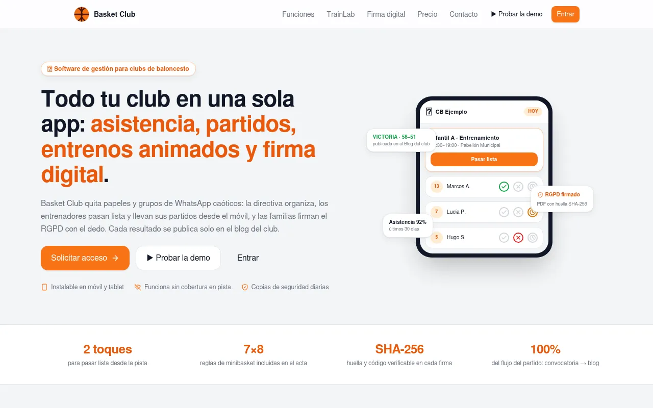 Portada de Basket Club, aplicación de gestión para clubes de baloncesto