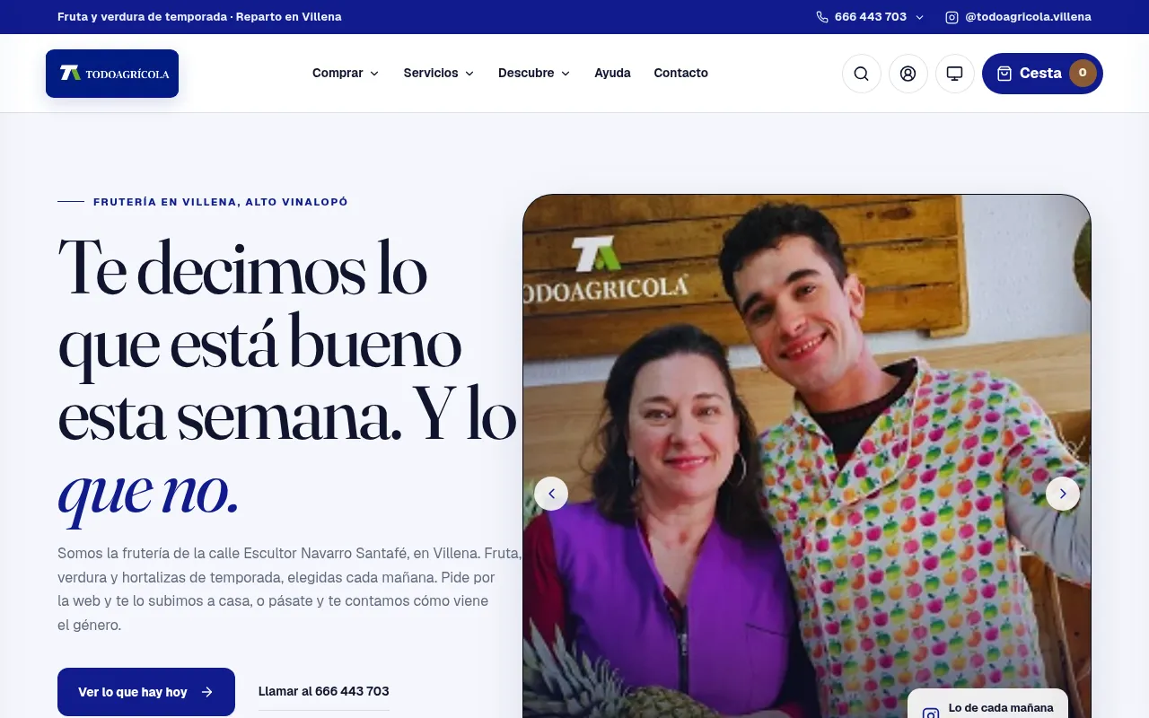 Tienda en línea de una frutería de Villena con producto de temporada